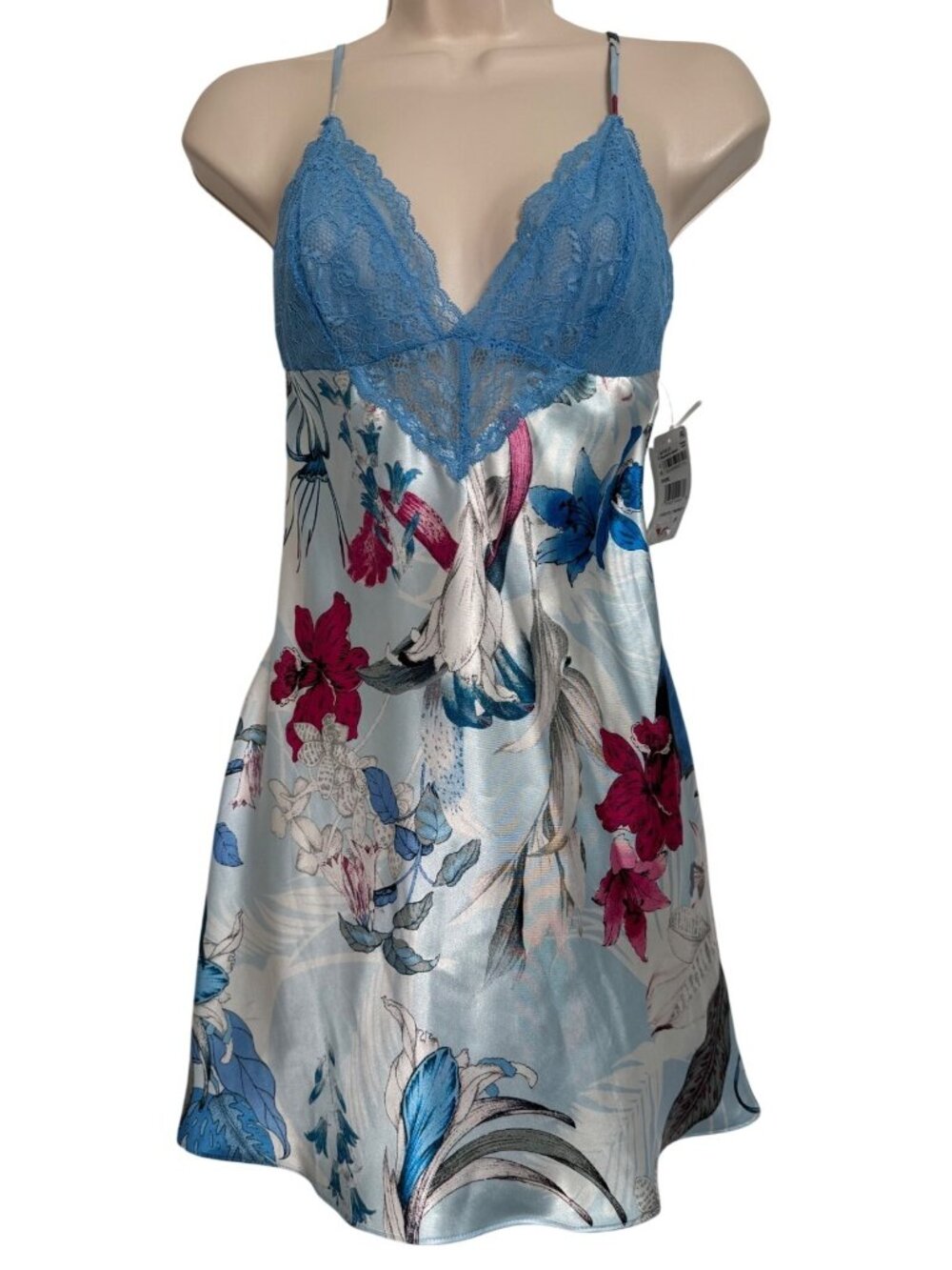 Linea Donatella Slip Nightgown Size Medium Lace Adjustable NWT Blue